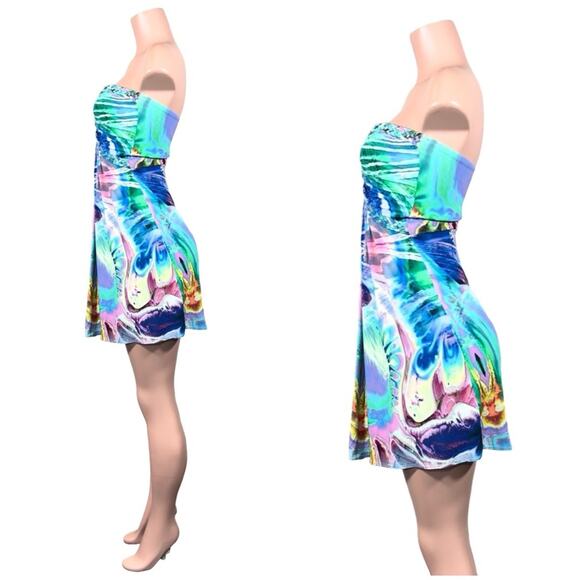 SKY WATERCOLOR MINI DRESS SZ L $120 - Picture 4 of 11